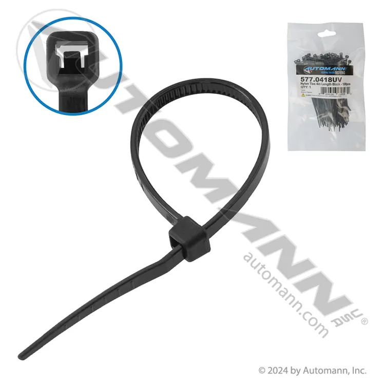 Automann 577.0418UV Nylon Zip Ties 4in Length Black